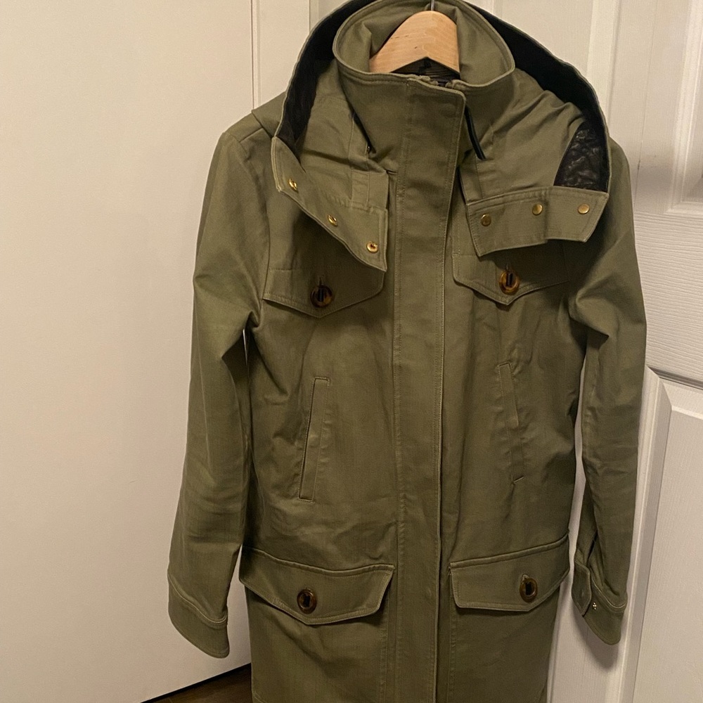 Mackage twill coat in military green with removable quilted lining